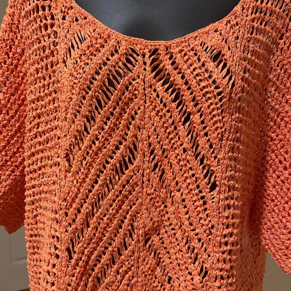 Calvin Klein Jeans Orange Crochet round neck  pull over top. "NWOT"
